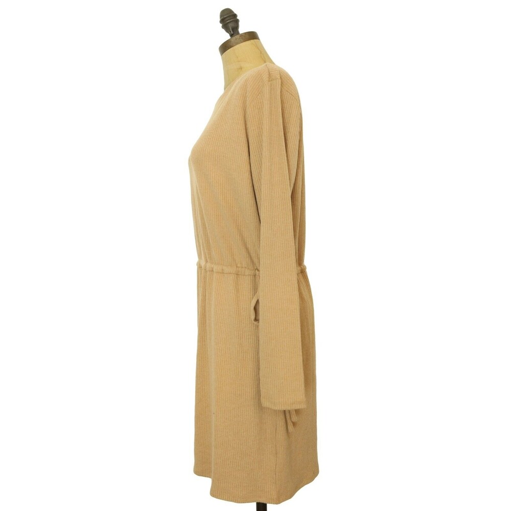 Charles Henry Long Sleeve Knit Dress M Cinched Waist Ribbed Tan Mini NEW B49 - Picture 5 of 6